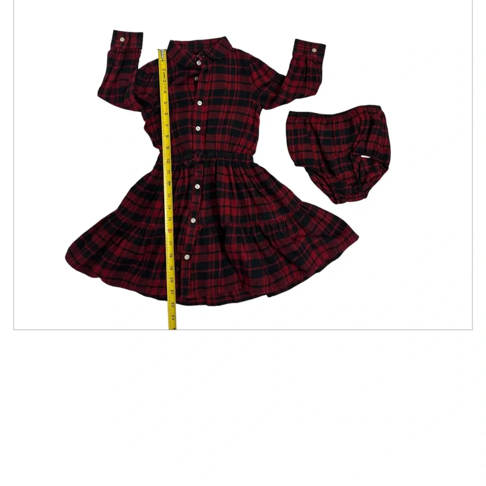 RALPH LAUREN Baby Girls Plaid‎ Cotton Twill Shirtdress & Bloomer SIZE 24Months